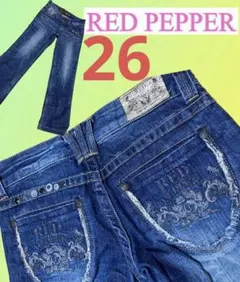 RED PEPPER ブルー　ダメージ加工　26 凝った刺繍ビジュー　やや薄め