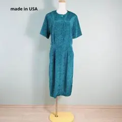 80s USA製 前開き 総柄 変形ドット柄 半袖 ロング ワンピースN584