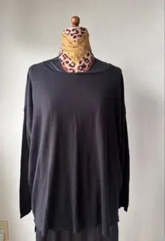 【H&M】ゆったり　黒　ブラック　Uネック 長袖　薄手ニット　トップス　XL