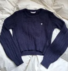 ems ネイビー ケーブルニット セーター クロップド