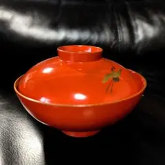 現状品】菓子器 大平椀 漆器 朱塗 金彩 鳳凰文様 懐石 割烹