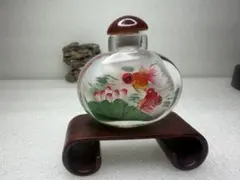 鼻煙壺 魚 蓮 手描き内絵 中国美術 工芸品