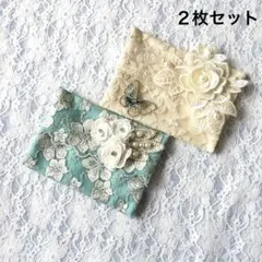 B-246 ポケットティッシュケース　レース　バラ　蝶々　ハンドメイド