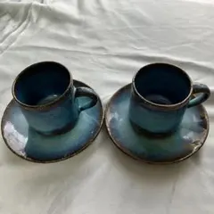 指宿 黒薩摩焼 吟松窯 陶器 カップ＆ソーサー 2客セット - メルカリ