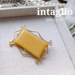 本鼈甲張り インタリオ ブローチ スクエア 百合の花 リリー 彫刻 帯飾り