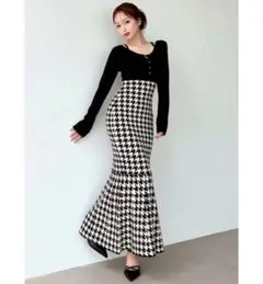 RESEXXY ハウンドトゥースマーメイドニットワンピース　ブラック