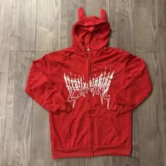 Y2K長袖パーカー大きいサイズ悪魔地雷レイヤード風パーカーアニメ