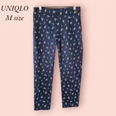 ユニクロ アンクルパンツM 総柄 綿 レーヨン 混合 ウエストゴム