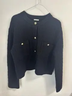 gu 紺ニットカーディガン　ノーカラージャケット