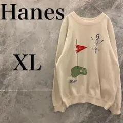 ヘインズ メンズ XL アイボリー ゴルフ 刺繍 スウェット USA製 ゆるだぼ