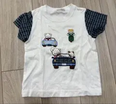 familiar クマ刺繍 チェック柄Tシャツ
