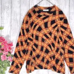 【ヴィンテージ】 ニット セーター トップス カットソー チェック オレンジ