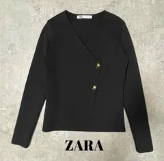 ZARA 完売品 アシンメトリー ニットジャケット ブラック 金ボタン　S