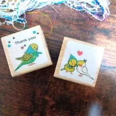 ラバースタンプ　鳥　サンキュー　ありがとう　2個セット