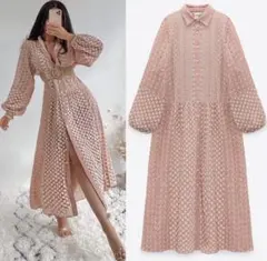 新品 ZARA 刺繍入り ミディ丈ワンピース XSサイズ
