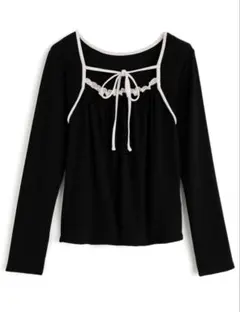 GRL レイヤード風配色パイピングトップス[fo2260] ブラック