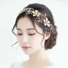 二花 フラワー ヘッドドレス★小枝 ビジュー アクセサリー ティアラ 髪飾り