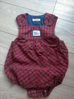 【訳あり】FAMILIAR 赤と緑のチェックロンパース80cm