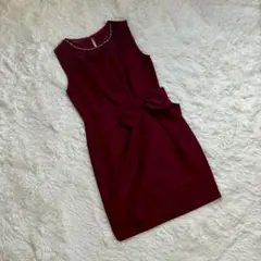 【GIRL】 ボルドー ノースリーブ ワンピース M リボン レディース