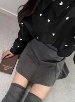 GRL ハート刺繍シャツ[fu109] ブラック