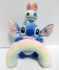 ディズニーストア　スティッチ　スクランプ　ぬいぐるみキーチェーン　虹　マスコット