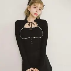 darich フロントオープンリブニットトップス BLK