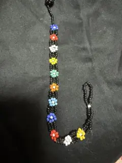 カラフル花模様ビーズブレスレット