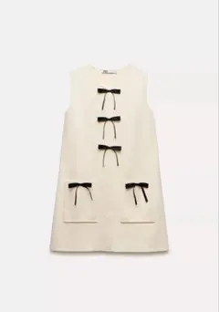 新品ZARA コントラストリボンニットミニワンピース