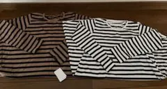 新品マリメッコ風Aラインワンピース 袖リボン付き 丸首 コットン ボーダーワンピ