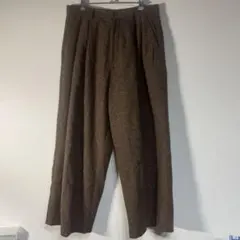 ウール混ヘリンボーン2タックワイドパンツ　ブラウン Mサイズ