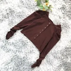 archives【M相当】大人映え! ブラウン 長袖 トップス クロップド丈