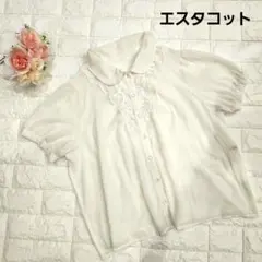 エスタコット 半袖ブラウス★ホワイト　レース　可愛い