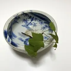 青白磁風景画の陶磁器小鉢 骨董　水菓子　花器