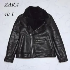 《ZARA》大きめ/フェイクレザー/ダブルライダース/ジャケット/ボア/黒/L