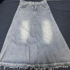 デニムフリンジヘムロングスカート