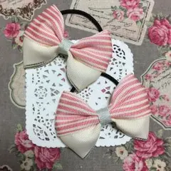 リボン ヘアゴム  38㎜ ♡ピンクストライプ♡