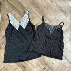 新品 キャミソール インナー ブラック 2枚セット レース Mサイズ