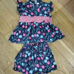 バースデイ　フタフタ　甚平　チューリップ柄　浴衣　セットアップ 120cm