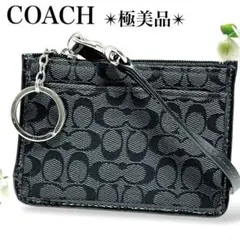 極美品✨コーチ キーリング付 コインケース カードケース レザー×キャンバス 黒