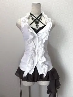 フリル ノースリーブ シャツ Y2K フェアリーグランジ バレエコア 平成ギャル