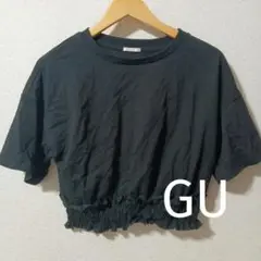 GU 黒 クロップドTシャツ 半袖 フリル裾