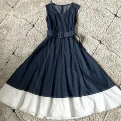 【美品✨】グレースコンチネンタル　デニムワンピース　バイカラー　ベルト　フレアS