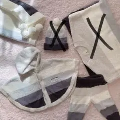 ジェラートピケ　ベビモコブロックボーダー baby ポンチョ　ロングパンツセット