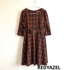 【REDYAZEL】 レディアゼル　チェック柄 七分袖ワンピース　オレンジ　S