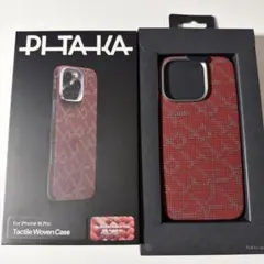 ス*ー様 PITAKA iPhone16Pro用浮織ケース Red/Gold