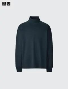 【UNIQLO U】ブラッシュドモックネックTシャツ ネイビー