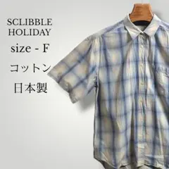 スクリブル ホリデー レギュラーカラー 半袖タータンチェック総柄ブラウス シャツ