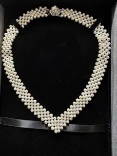 高品質 あこや真珠　5連　編み込み　ベビーパール　艶やか豪華ネックレス