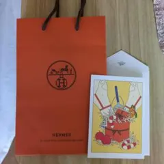 HERMES オレンジ ショッパー 中サイズ カード付き