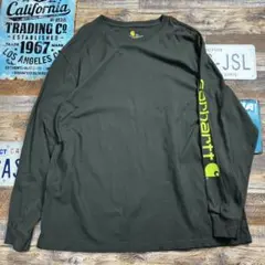 ブ*ん様 Carhartt 2XL 袖ロゴプリント ダークグリーン ロンT スト